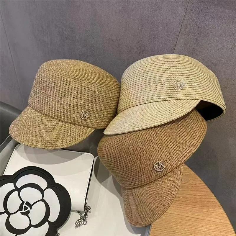 New Designer Letter Straw Sun Hats Women Panama Equestrian Hat Outdoor Travel Beach Hat Female Breathable Visor Baseball Caps