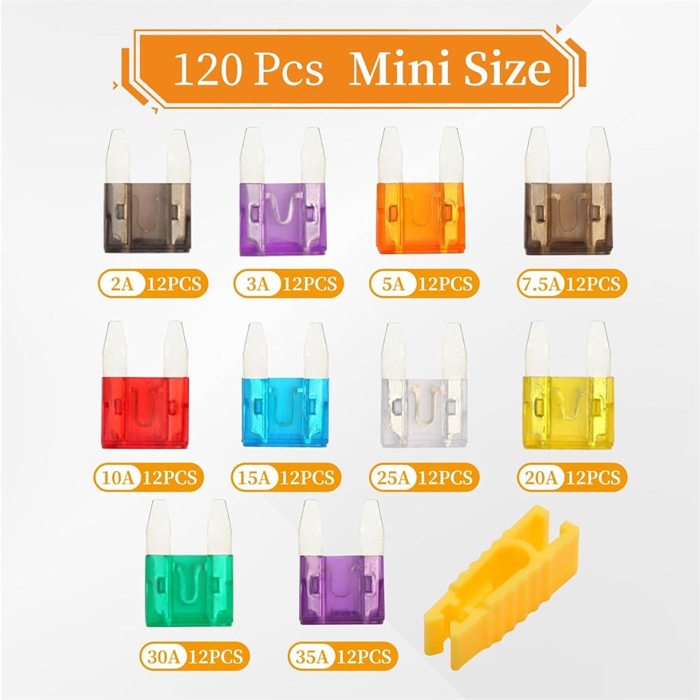 120 Pieces Mini Fuse Kit, Assortment Kit, Mini Blade Fuses for Truck, Motorcycle (2A/3A/5A/7.5A/10A/15A/20A/25A/30A/35A)