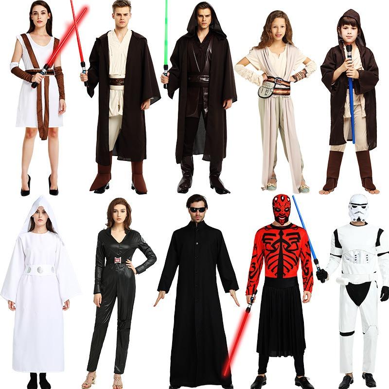 Halloweenský kostým pro dospělé Star Wars Šaty Bílého rytíře Černý plášť Anime Světelný meč Filmový kostým Mužský