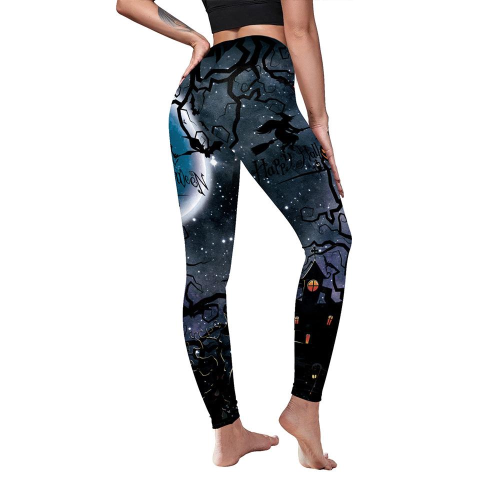 Halloween Night Digital Printed Elastic Women's Sports Pants, Yoga Pants, Peach Butt Elastic Leggings, Running Pants
