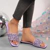 [Foreign Trade] Large size flat-bottomed cool slippers, low rhinestone versatile one-word drag, casual open-toed women's slippers