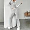 Traje de Moda de Punto Estilo Occidental para Mujer Nuevo Coreano Dividido Suéteres Negros Pantalones de Pierna Ancha Conjuntos Casuales de Dos Piezas para Dama