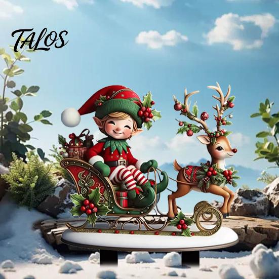 Festive Lawn Stakes Christmas Elf Garden Stake, Reindeer Sleigh Acrylic Yard Art Outdoor Decorations Waterproof Xmas Ornament for Holiday Flower