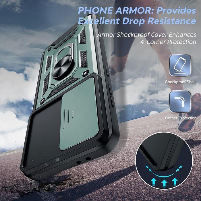 Coque de Protection - BOOLING - Samsung Galaxy A17 4G/5G - avec Anneau et Cache Caméra - Vert Nuit