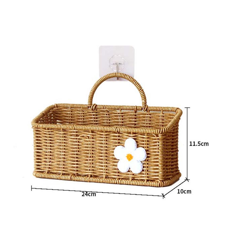 Multipurpose Imitation Rattan Wall Mount Basket with Hanging Handle Decor Hand Woven for Toys Snacks Vegetable Ginger Garlic