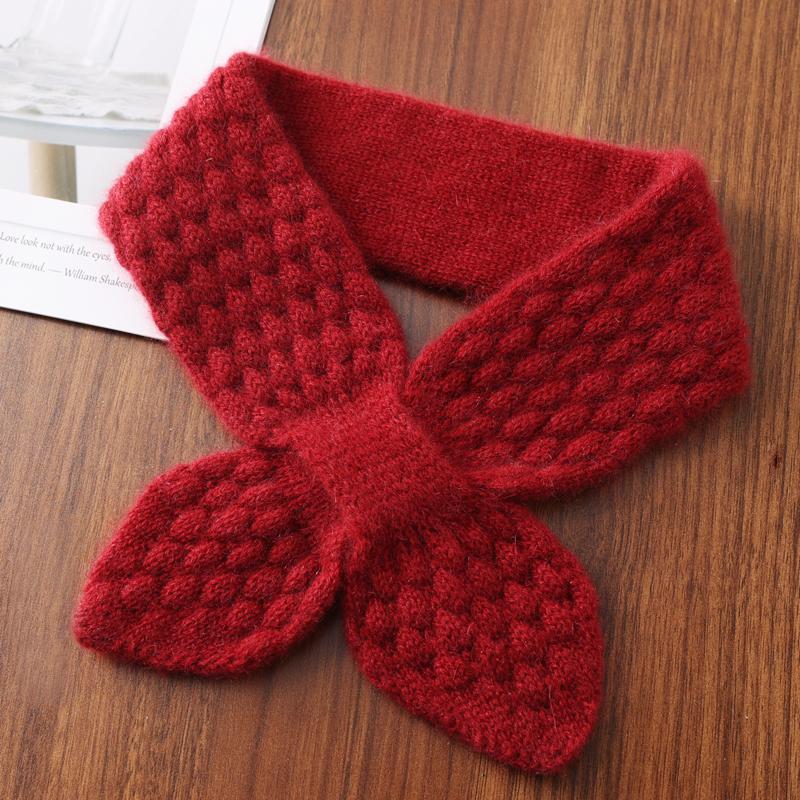 100%Wool Women Bowknot Cross Knit Ring Scarves Fashion Autumn Winter Solid Color Elastic Soft Wollen Fake Collar Neck Warmers