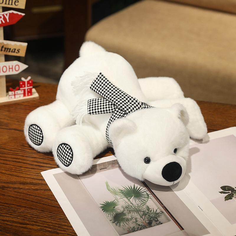 Lovely Scarf Polar Bears Plush Toy Soft Animal Bear Stuffed Pillow Cute Back Cushion Birthday Christmas Gift Home Decoration
