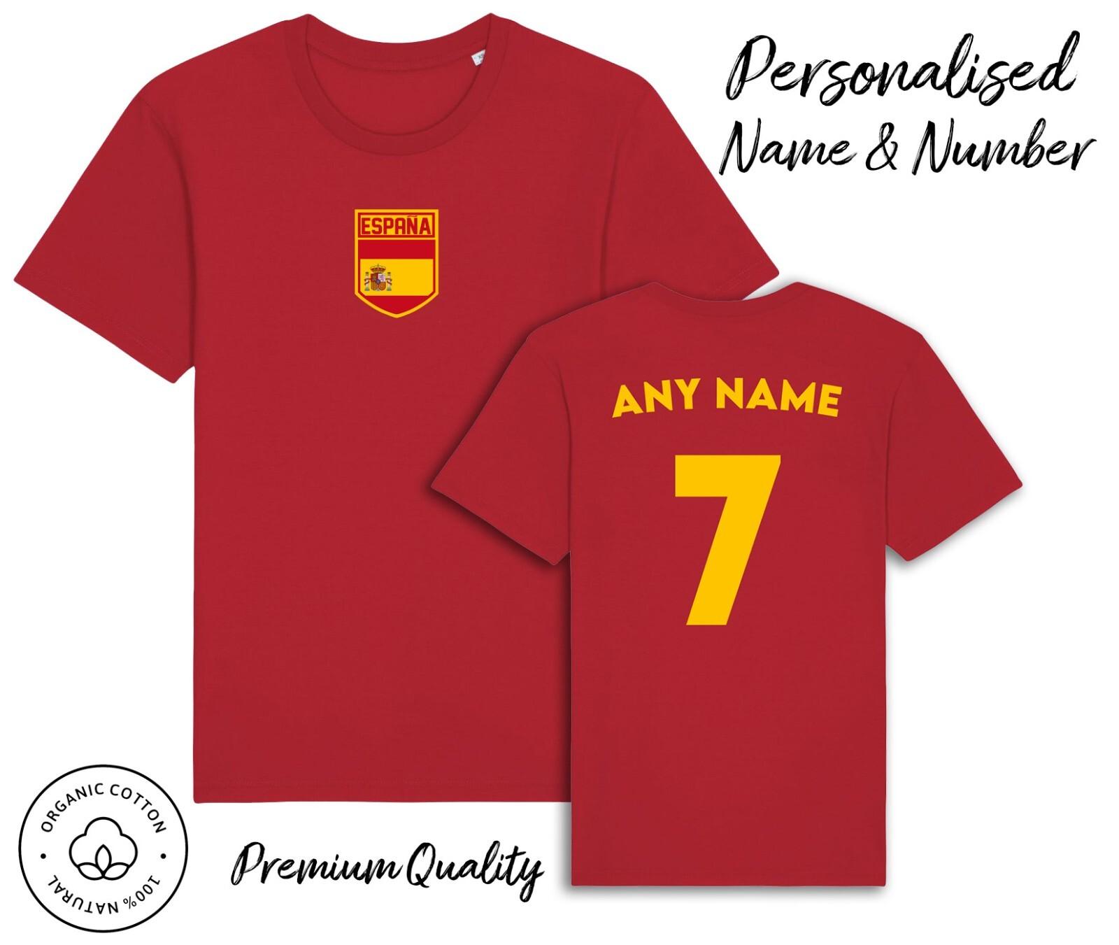 Espana Flag T-Shirt Mens Womens Tees Top 2024 Personalised Name and No Adult Baby, Spain Euro 3XL