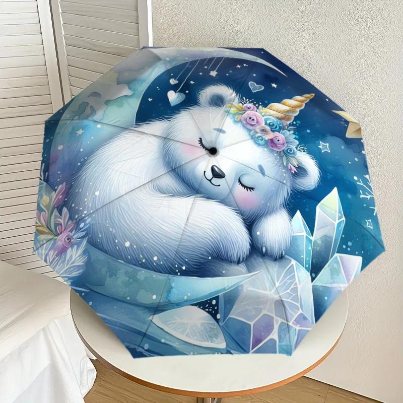 

1pc Unicorn Polar Bear Moon Night Fantasy Umbrella with Plastic Handle,Suitable for All Seasons Home Travel Outdoor UmbrellaDD636