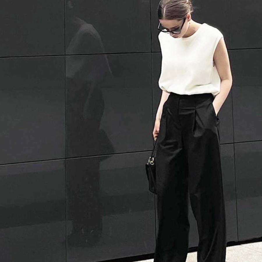 Hot Selling Simple Black Floor-Length Wide-Leg Trousers Commuting Loose High-Waist Draped Suit Pants for Women