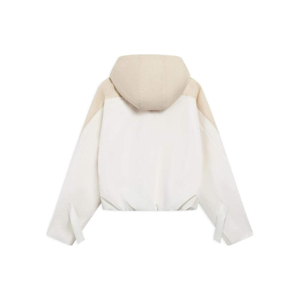 Li Ning Plain Zip-Up Hooded Long Woven Jacket Women Jackets Off-White AFDT012-8