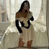 French Vintage Off Shoulder Dress Women Summer Fashion Slim Long Sleeve Slim High Waist Mini Dresses Girls Party Trendy Vacation Elegant Evening Dress