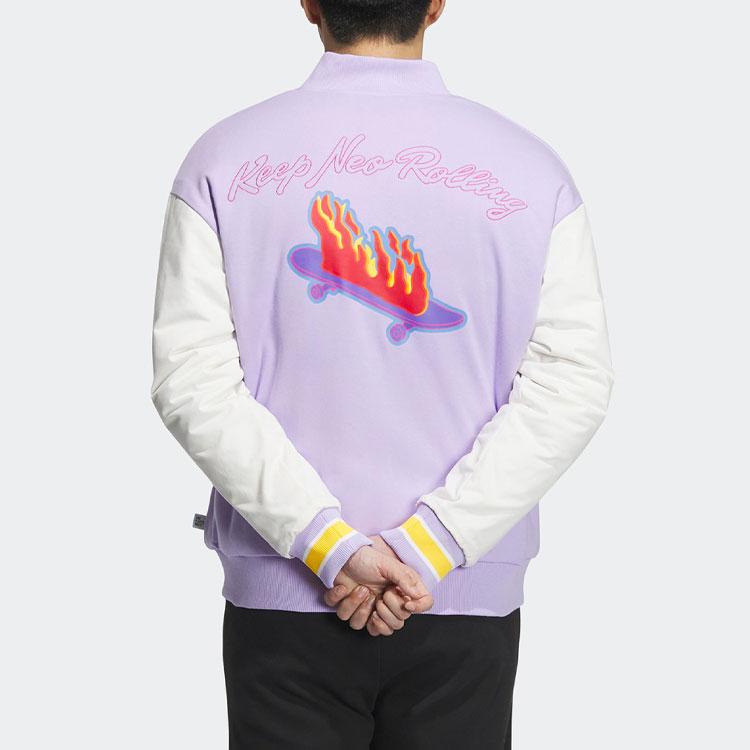 Adidas Neo Color Block Letter Print Baseball Jacket Unisex Jackets Light-Purple IK5428