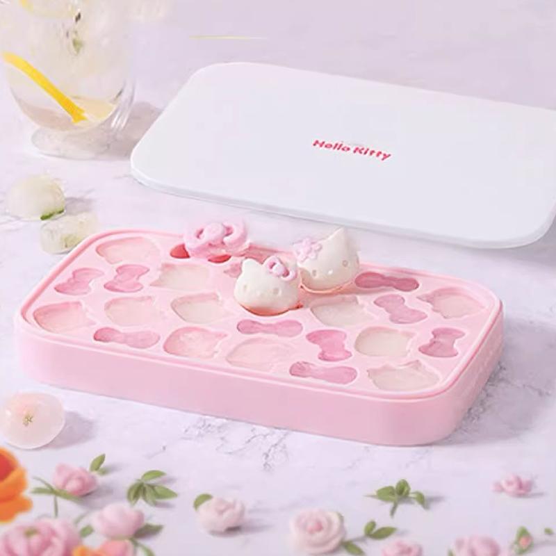 Kitten Kt Press Ice Cube Mold - Cute Cartoon Silicone Ice Tray, Household Ice Making And Storage Box