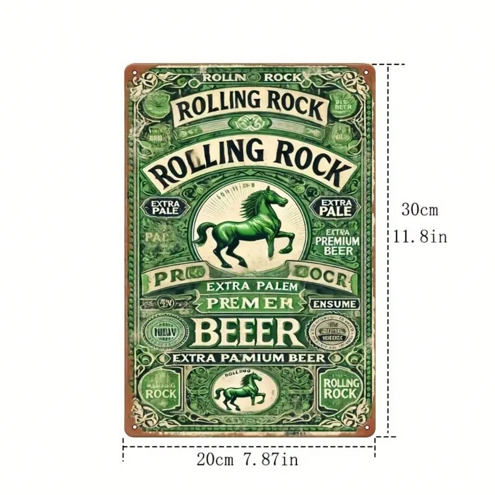 Vintage Rolling Rock Beer Metal Sign, Retro Brewery Wall Art, Man Cave Bar Decor Statement Piece for Beer Enthusiasts
