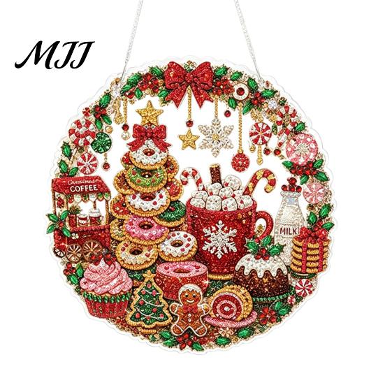 Strass Malerei Sonnenfänger Set Weihnachtskit, DIY Kunst mit Kunstperlen für Erwachsene Bastelbedarf für Anfänger, Acryl Weihnachten Schmuck Bastelmaterial