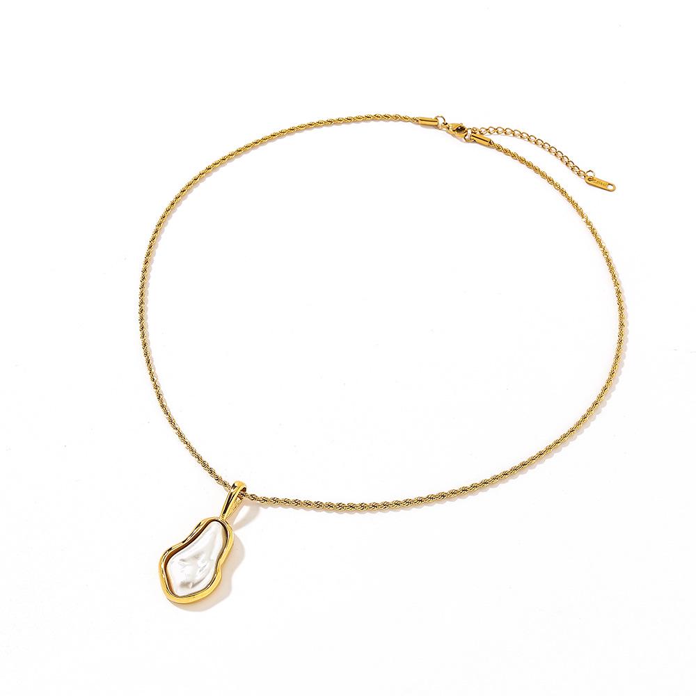 Yingtai Stainless Steel Women's Necklace with Imitation Pearl and 18k Gold Vacuum Plating