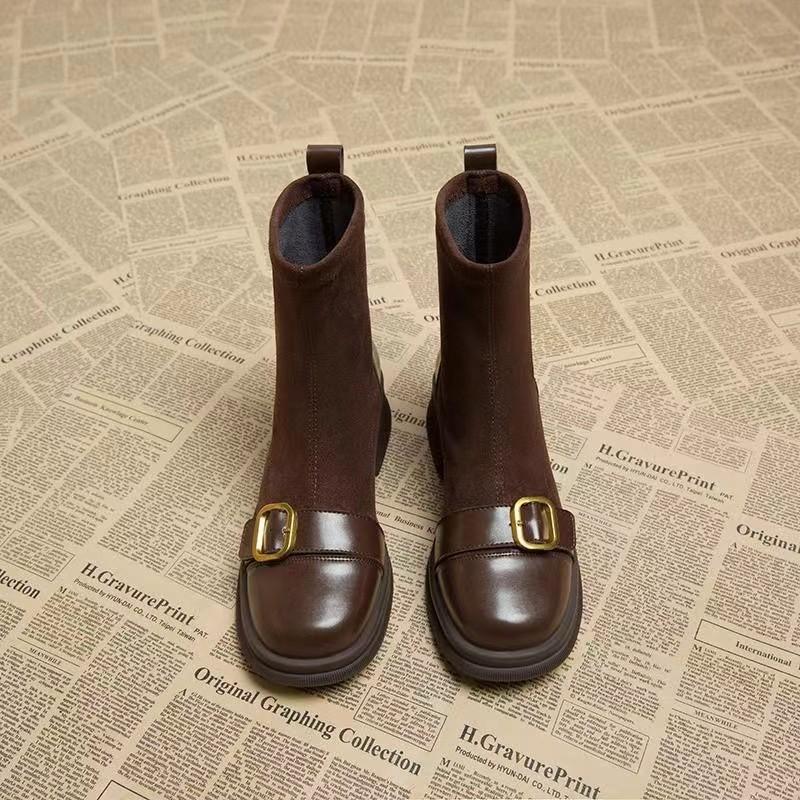 Retro skinny boots brown socks boots women s popular autumn and winter small short boots small ankle boots 40