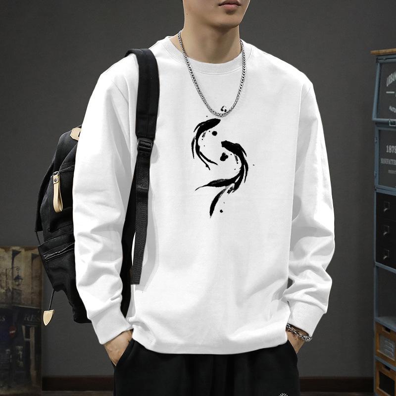 

Men s Dark Gray Crew Neck Sweatshirt - Koi Fish Yin Yang Print Casual Long Sleeve Top S белый