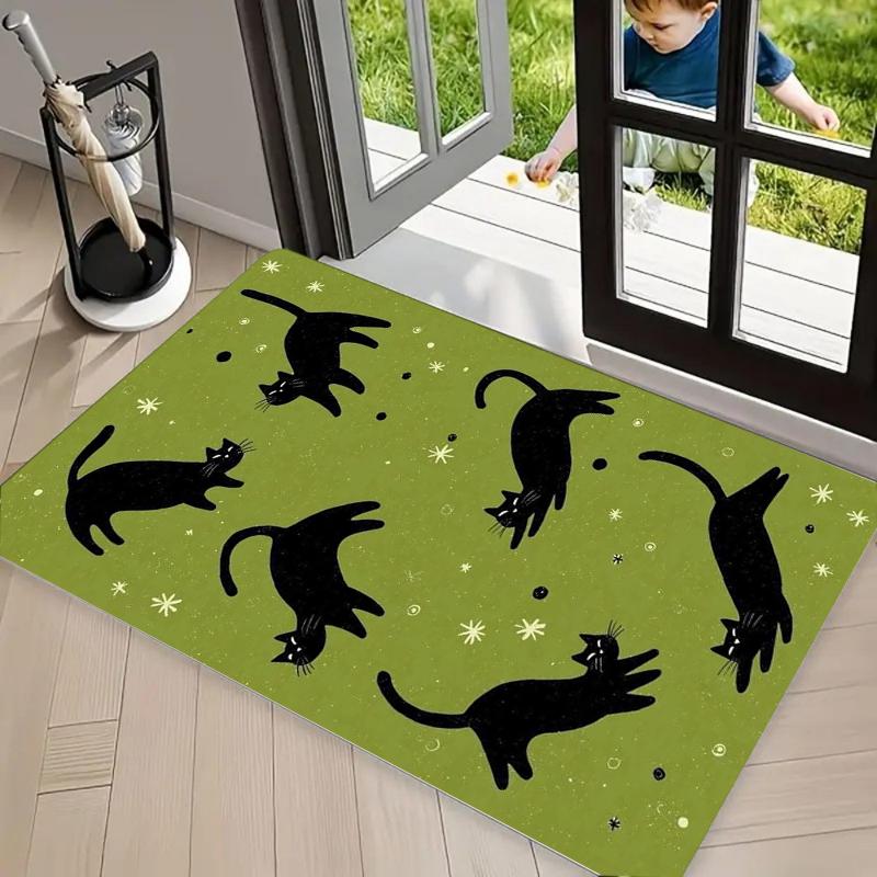 

Illustration Kitten Door Mat Black Cute Cat Printed Carpet Living Room Bedroom Decoration Carpet 40cm x 60cm