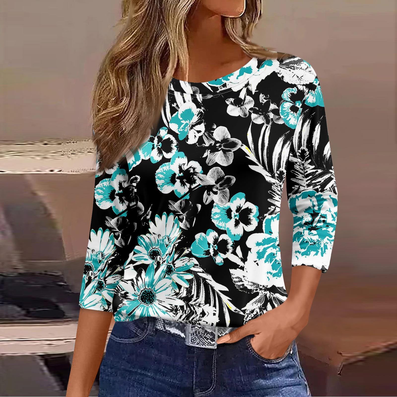 

Женская модная повседневная свободная футболка с круглым вырезом и рукавами 3/4 с принтом, женский топ L