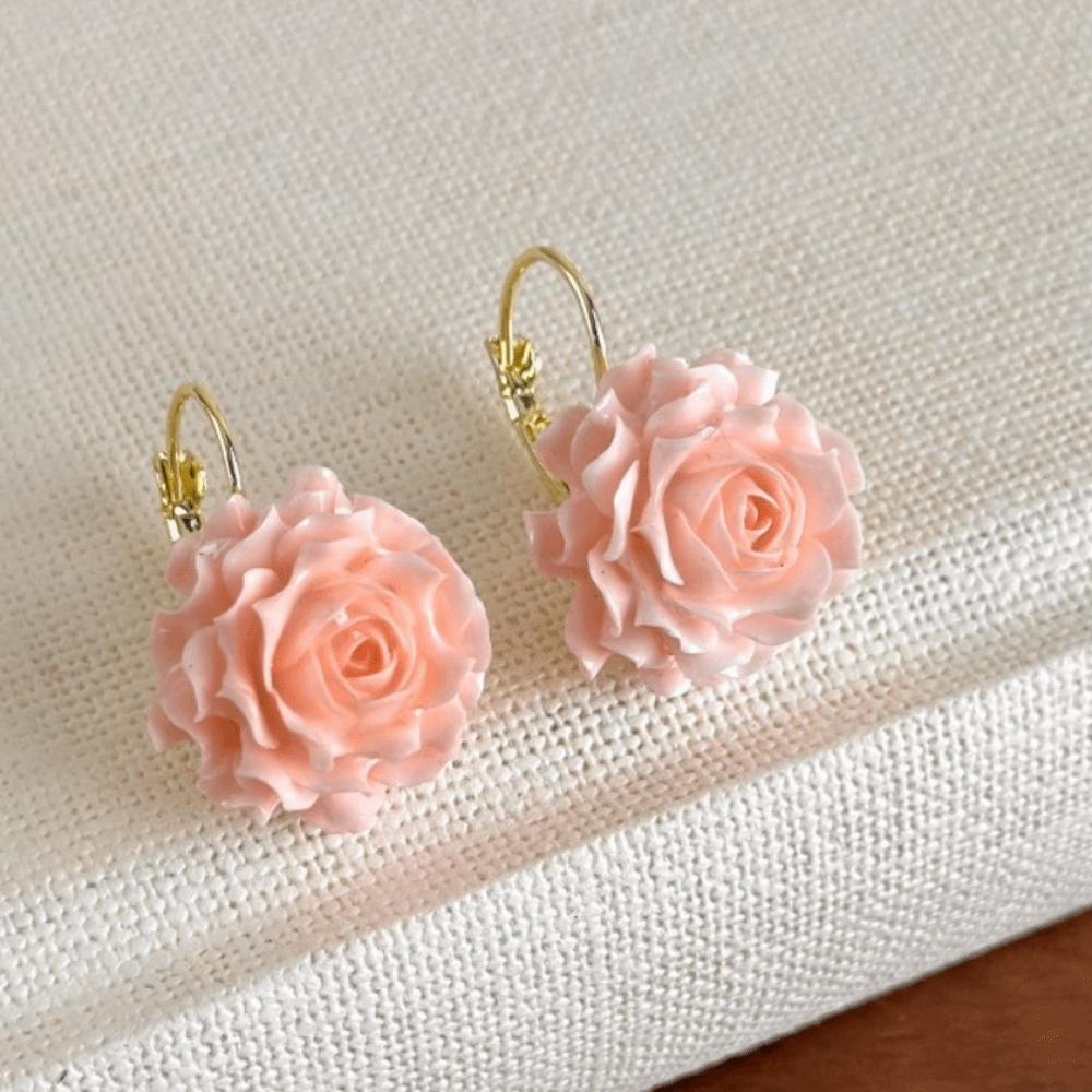 Retro Artificial Rose Earrings Resin Romantic Ear Hooks Preserved Flower Earrings Gift Giving