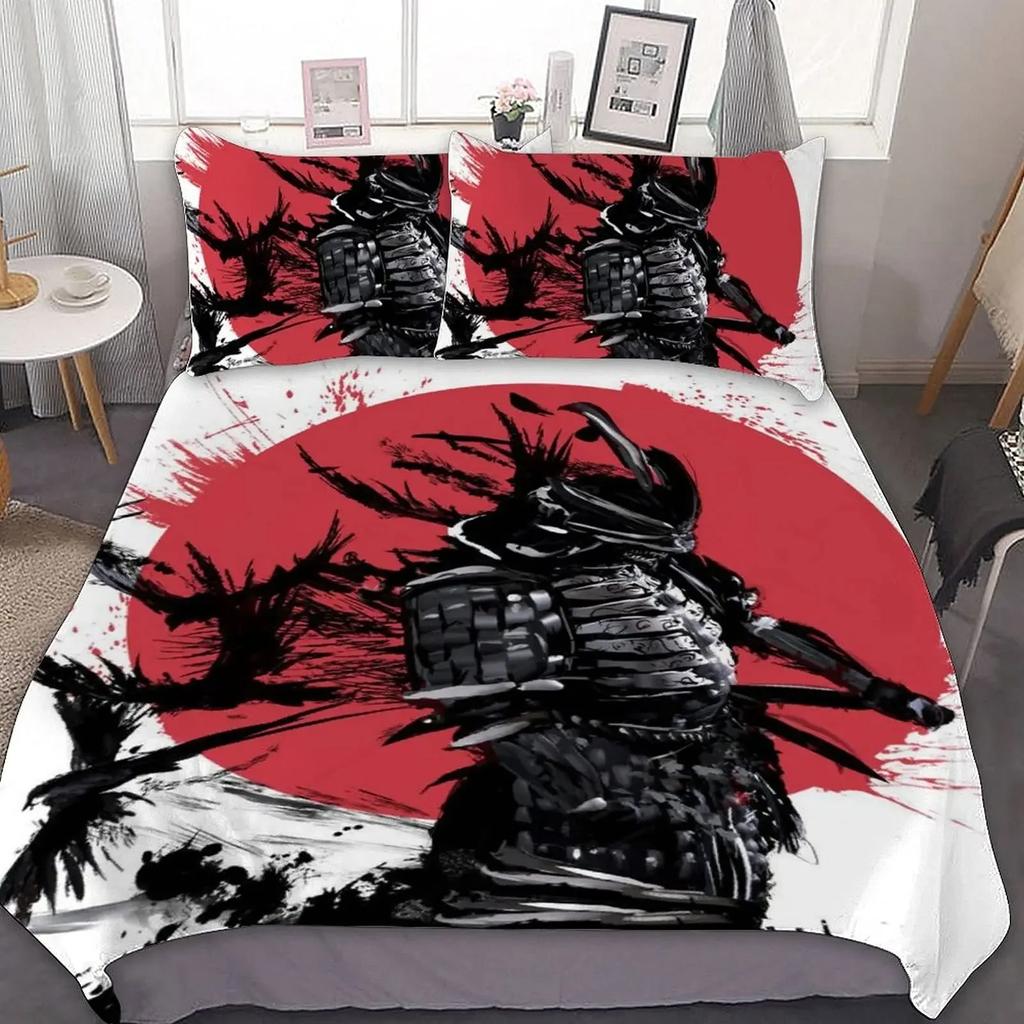 Tokyo Samurai King Queen Duvet Cover Japanese Style Bedding Set Asian Japanese Bushido Culture 3D Polyester Quilt Cover