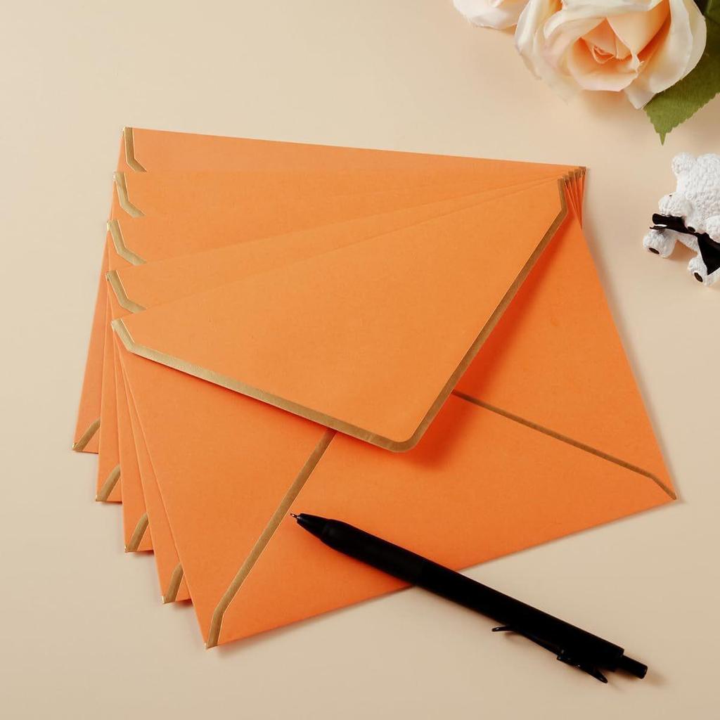European Style Gold Edge Invitation Envelope with Handwritten Greeting Card & Customizable Logo Option