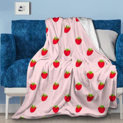 Pink Strawberry Fuzzy Flannel Blanket Throw, Super Soft Lightweight Blanket Throw for Couch Chair Sofa,Cozy Bed Blanket for Kids