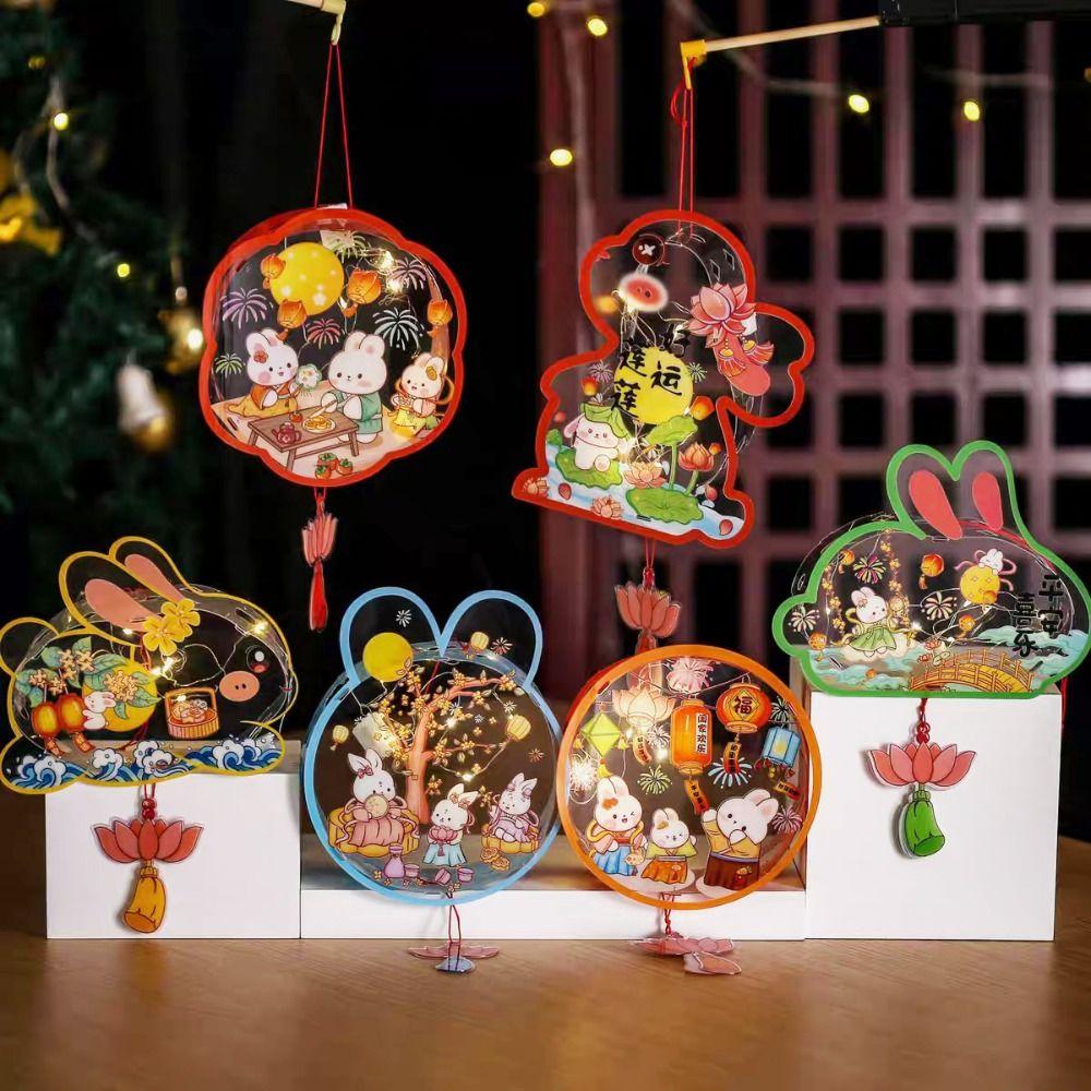 Handmade Mid-Autumn Festival Lantern DIY Glowing Light-Up Bunny Lantern  Photography Props