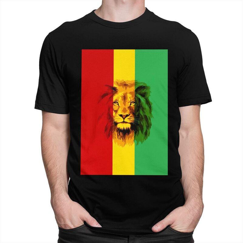 Custom Cool Jamaica Reggae Rasta Lion King T Shirt Men Short Sleeve Pure Cotton Tshirt Tees Streetwear Tshirts