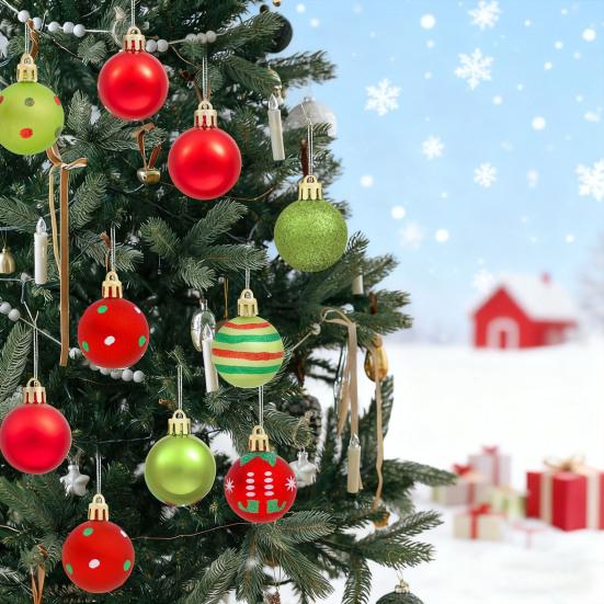 Yousheng 50 Pcs Christmas Balls Ornaments 1.6" Small Shatterproof Plastic Baubles Red Green Xmas Tree Hanging Balls Decoration for Tree Wreath Garland