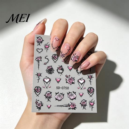 DIY Home Manicure Tools Halloween Nail Art Stickers, 3D Embossed Skeleton Hand Pumpkin Bat Dark Style Wraps Black Decals, Self-Adhesive Sliders