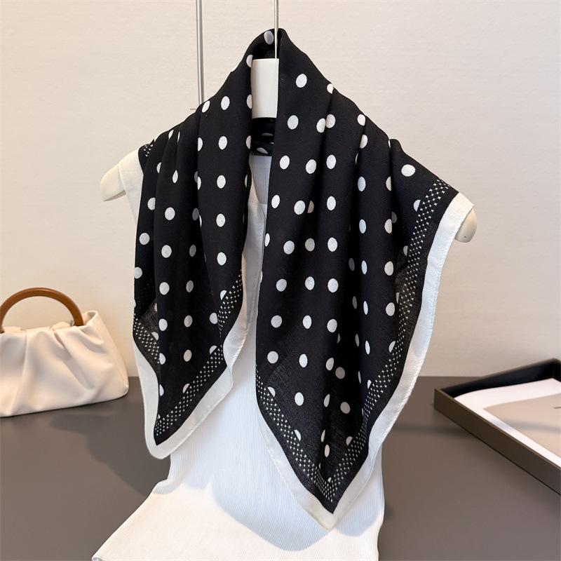 65*65cm Polka Dot Print Soft Cotton Feel Headscarf Spring Autumn Warm Scarves Neck Tie for Women Wrap Decoration Foulard Bandana