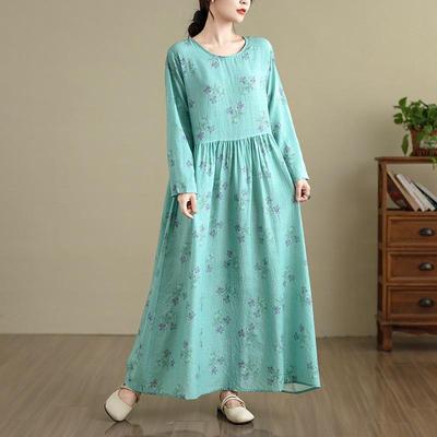 Robe à manches longues grande taille en coton floral vintage nouvelle collection pour femmes décontractée ample printemps été automne