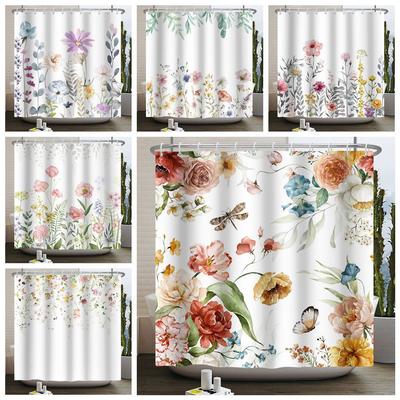 Kwiatowa Zasłona Prysznicowa do Łazienki Vintage Kwiat Motyl Wodoodporna Tkanina Boho Wanna Łazienkowa Zasłona z Haczykami 180x240