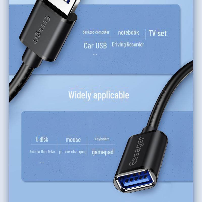 Essager USB 3.0/2.0 Male-to-Female High-Speed Extension Cable for Data and Computer Connectivity.