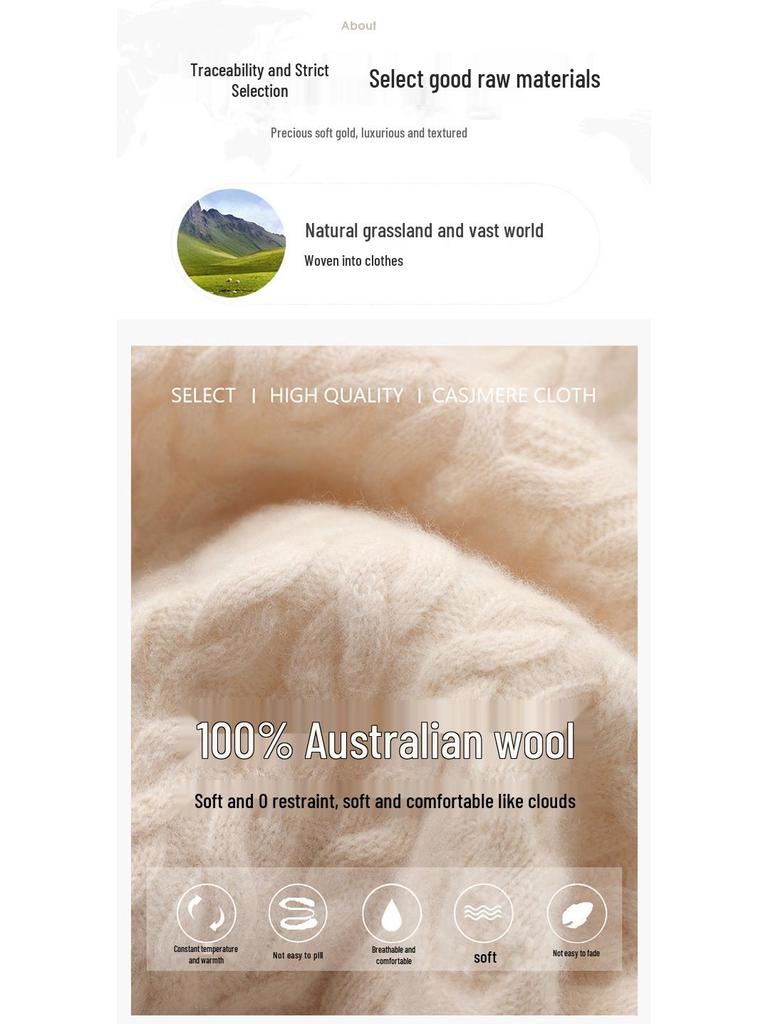 Men's Pure Wool Half High Neck Thick Pullover - Solid Color Loose Casual Knitted Cashmere Sweater