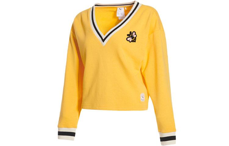 PUMA Knitwear Women s Yellow V Neck Moderate Base Layer 595260-75 S