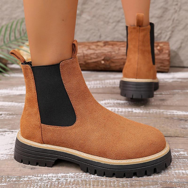 Classic Black Platform Ankle Boots Women Autumn Winter Faux Suede Chelsea Boots Woman Plus Size Slip On Short Booties Mujer 43