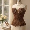 Fishbone Hollow Out Corset Top Back Tie Women Underwear Vintage Slimming Tube Top  Court Style