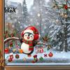 Shop Showcase Glass Decorations Christmas Static Window Cling, Penguin Decal with Holly Baubles Snowflakes, Holiday Festive Decor for Home Living Room