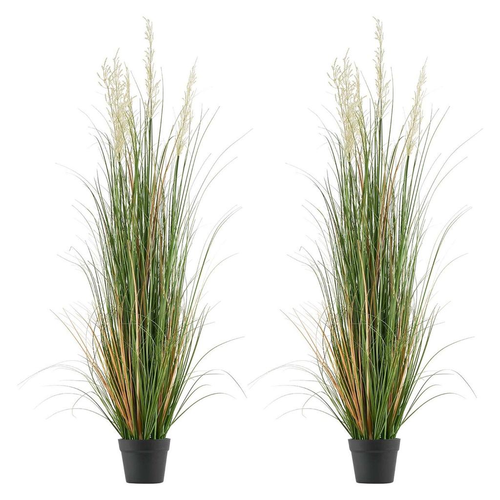 Artificial Grass Plant, 2 Pack 1499mm Faux Reed Flower Grass in Pot, Premium PVC Fake Greenery Shrubs Plant for Indoor Outdoor House Home Garden