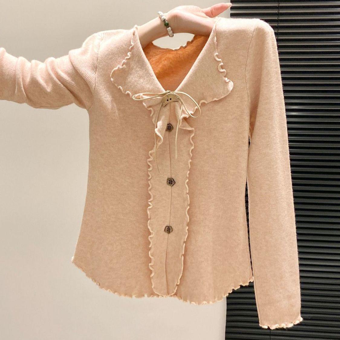 Pure Desire Women s V-Neck Ruffle Plush Long Sleeve Slimming Top for Autumn/Winter M розовый