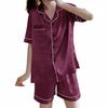 Set Pigiama Estivo da Donna a Maniche Corte con Bottoni, Collo a Tacca, Imitazione Seta, Leggero, per la Casa