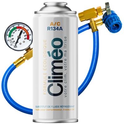 Climeo 400 ml + Slang med Tryckmätare - Miljövänligt Köldmedium R134A/R12 | Självservice för Luftkonditionering