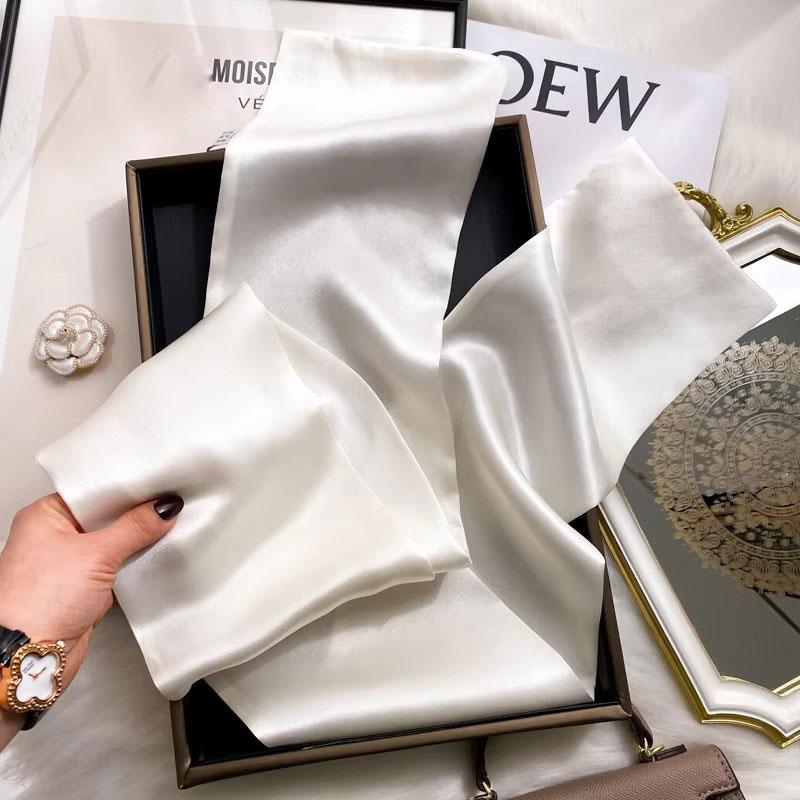 Solid 100% Natural Real Silk Scarf Women Bandana Square Scarves Wrap Kerchief Mulberry Spring Fashion Luxury High Quality Hijab