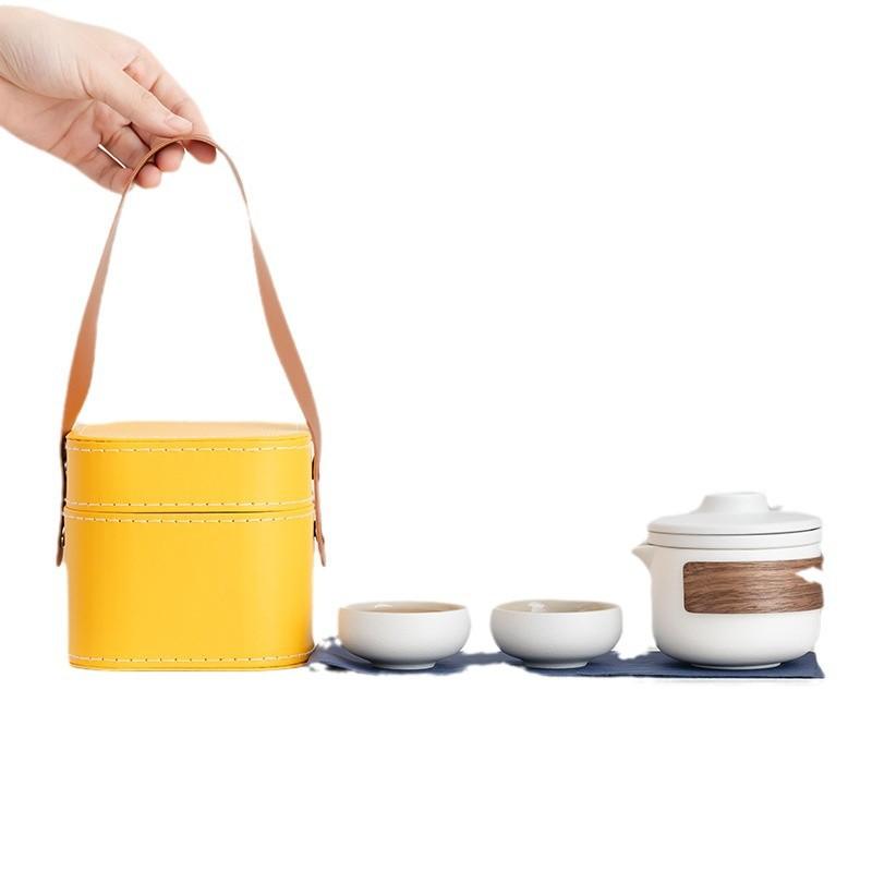 Coarse pottery Kuaike cup, one pot and two cups, high-end storage bag, business gift travel tea set, business trip outdoor