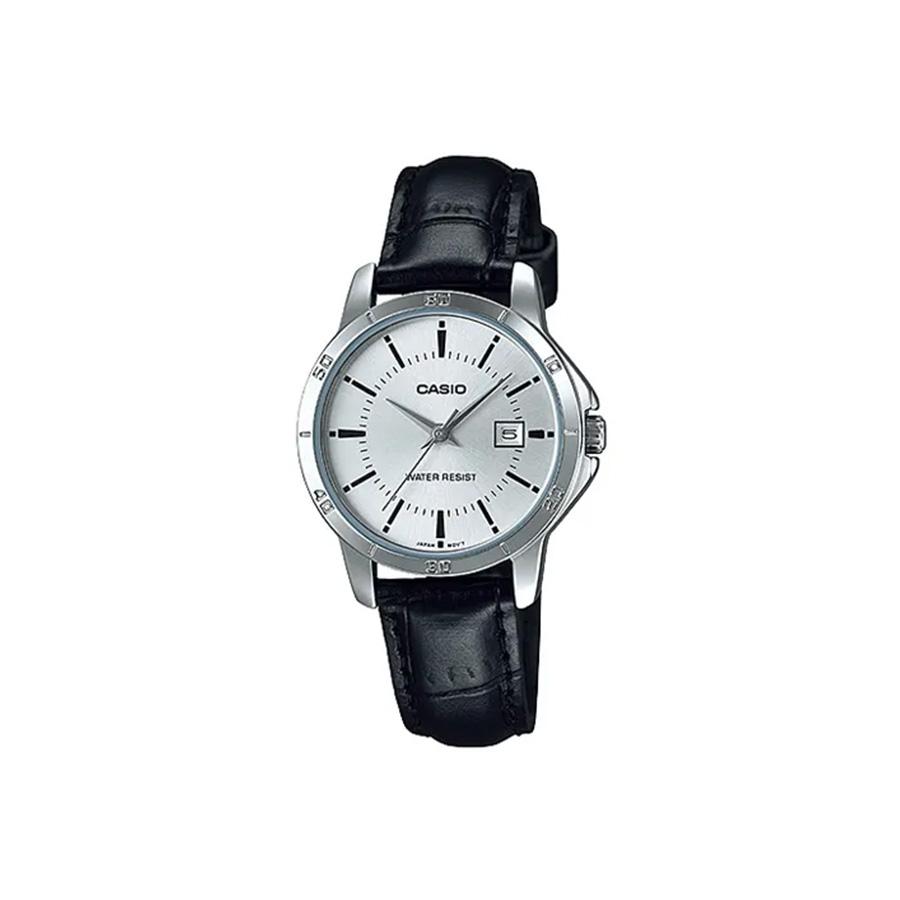 

Casio Женские кварцевые часы в металлическом корпусе с кожаным ремешком и календарем LTP-V004L-7A чёрный