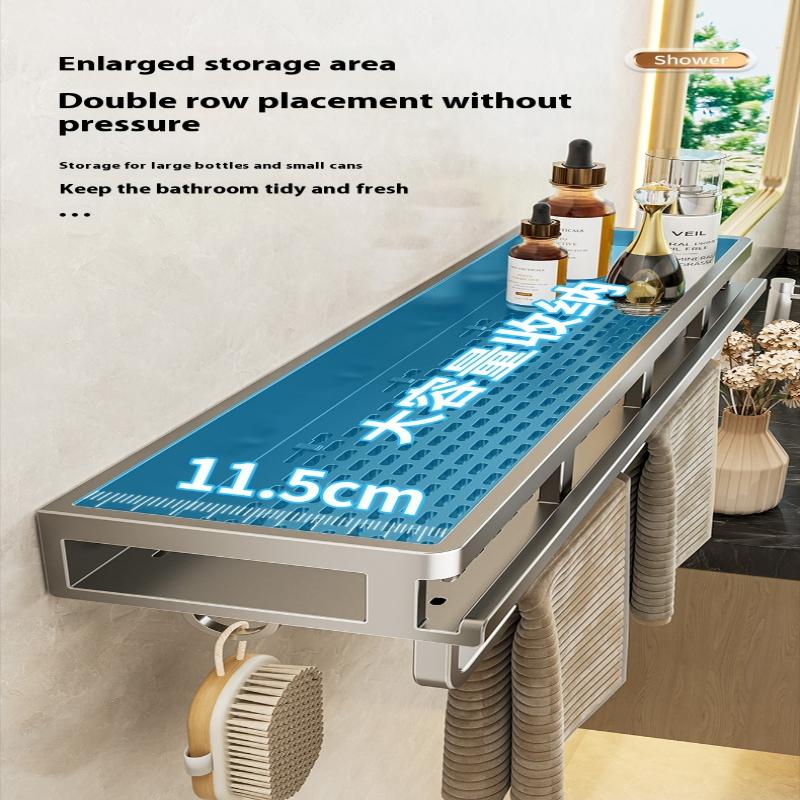Bathroom Aluminum Wall Mounted Shower Rack Multifunctional Kitchen Storage Basket Toilet Accessories